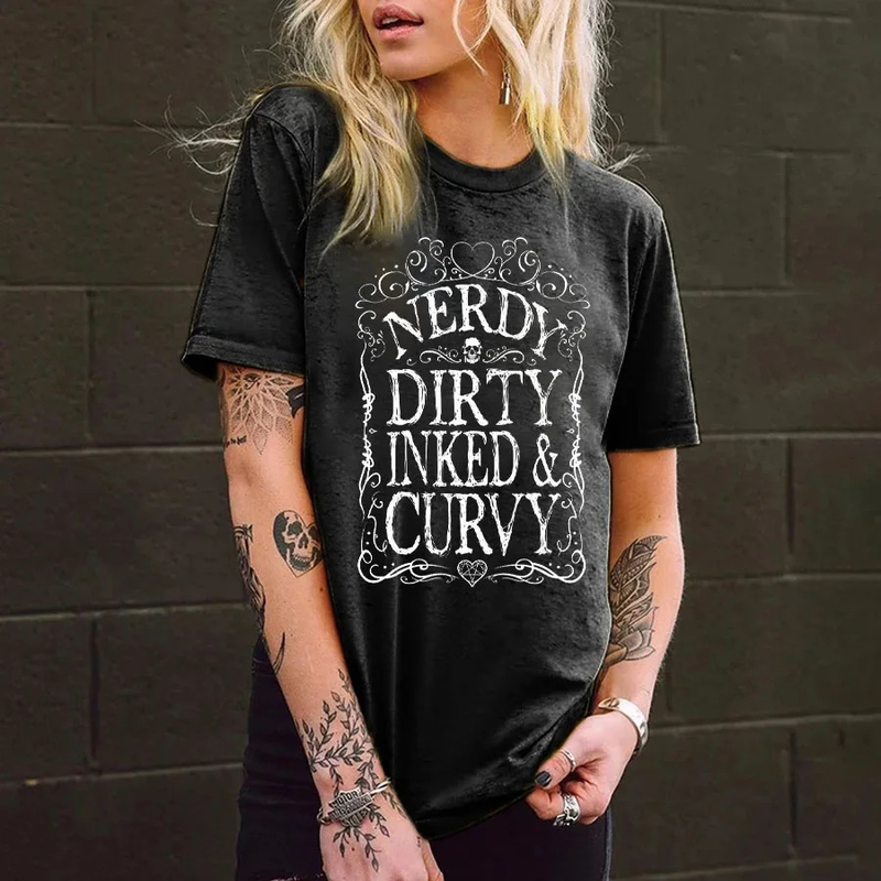 Women's fashion letter graffiti short sleeve cool Printed Letters Women's Round Neck T-Shirt Short Sleeve_voghion.com