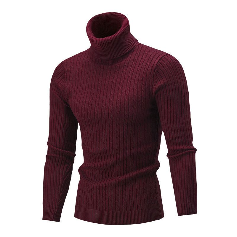 Maglione invernale da uomo con collo alto, maglione invernale da uomo, maglione a collo alto spesso, maglione a righe tinta unita, maglione casual caldo a collo alto_voghion.com