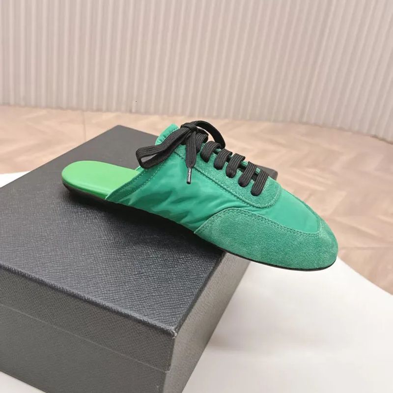 2025 New Color Block German Training Breathable Flat Lazy Versatile Fashionable Cortez Shoes Half Slippers For Women_voghion.com