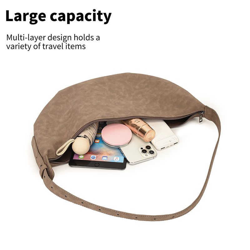 Bolso de hombro vintage para mujer: bolso bandolera de piel sintética de gran capacidad con cierre de cremallera, diseño clásico acolchado para uso diario._voghion.com