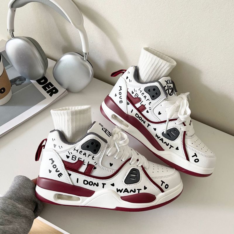 2025 Nuove scarpe da basket con cuscino in stile graffiti, modello coppia, scarpe da jogging unisex per studenti_voghion.com
