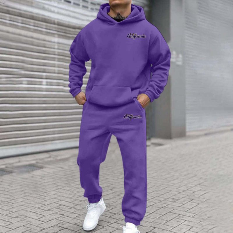 New Autumn And Winter Men's Joggers 2 Piece Tracksuit Fashion California Letter Printed Hoodie And Pants Set Men Outfits_voghion.com