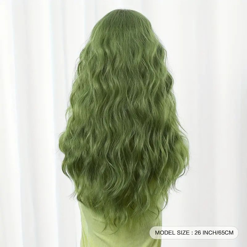 peruca feminina grama verde lã cachos franja água do mar ondulação cabelo longo cacheado diário universal cabeça cheia peruca_voghion.com
