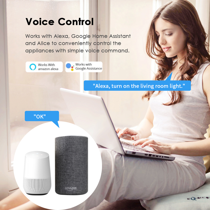Tuya WiFi smart switch APP fjernkontroll Alexa stemmekontroll smart kassettbryter 1 på 2 kanaler_voghion.com
