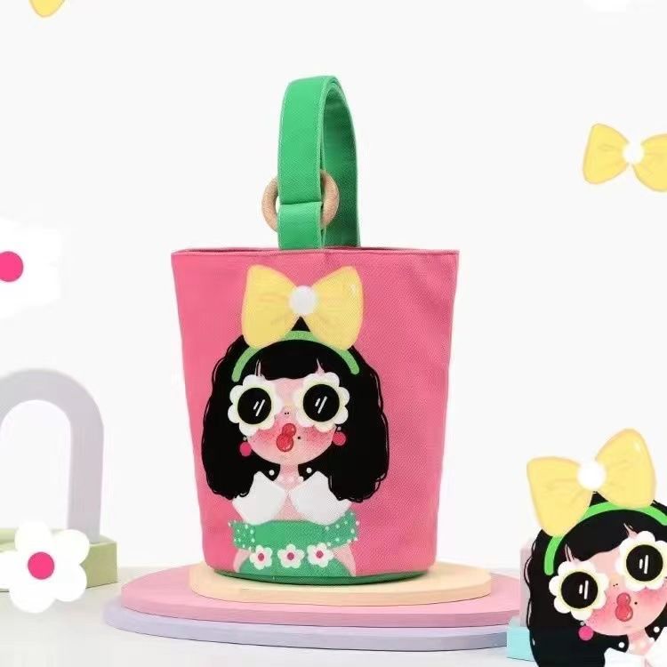 Borsa tote portatile per impiegati, secchiello in tela, graziosa borsa porta pranzo a forma di secchiello, borsa della mamma per uscire_voghion.com