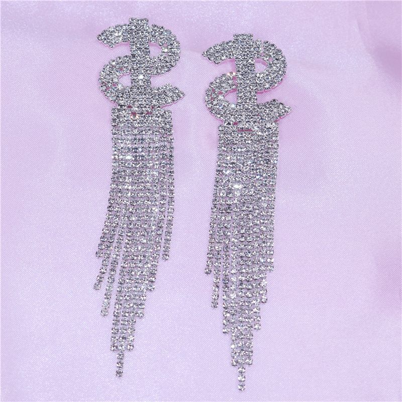 Orecchini a catena con strass USD di alta qualità, orecchini lunghi con nappe dolci e alla moda da donna_voghion.com