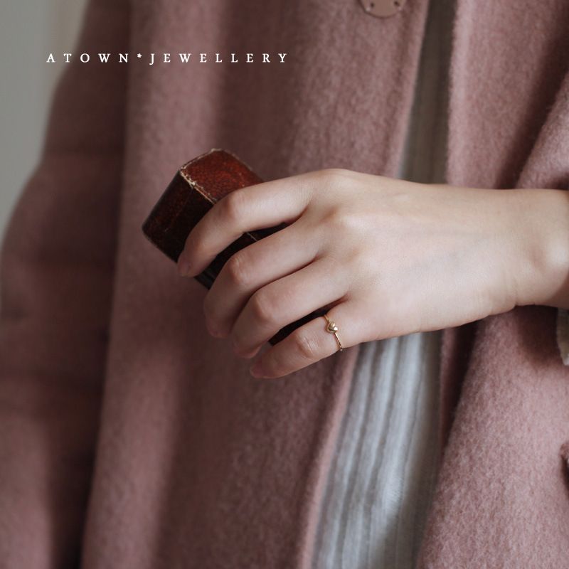 S Puur zilver verguld 14K goud kleine mollige eenvoudige veelzijdige super schattige hartvormige dunne ring_voghion.com