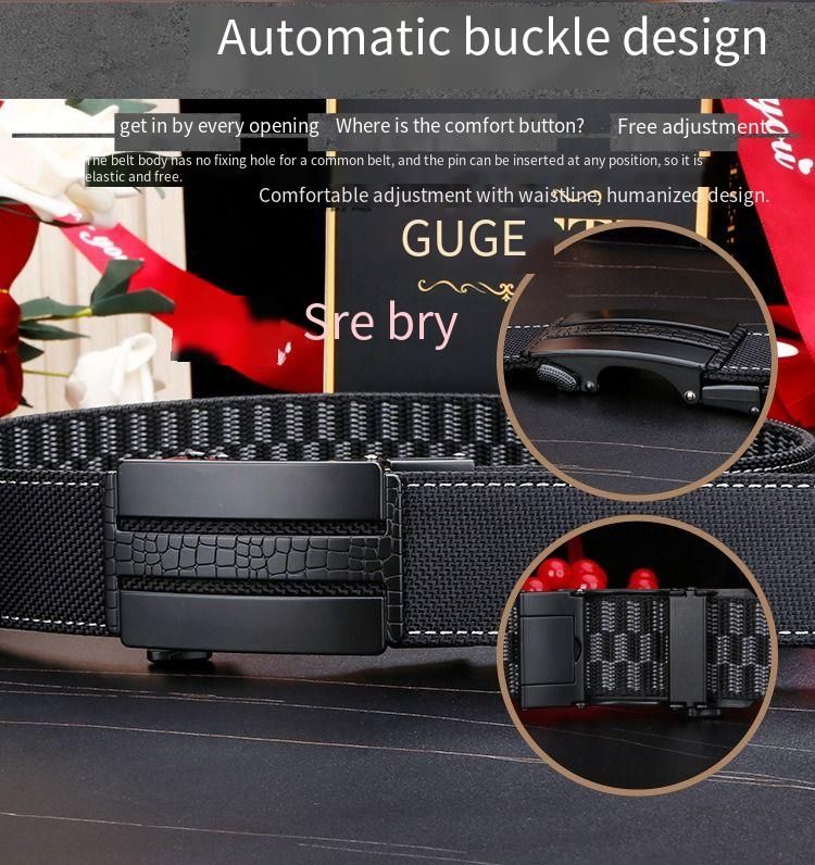 Men's Double-sided Printed Belt Trendy Versatile Smooth Automatic Buckle Nylon Belt Refreshing Breathable Anti-wear And Resistant_voghion.com