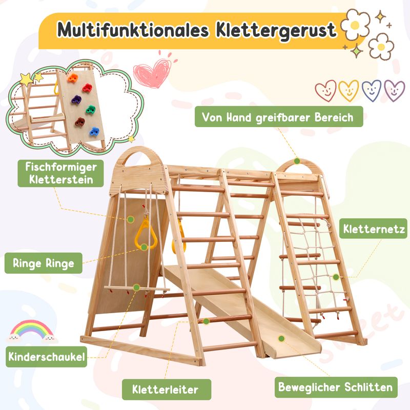 Cassettiera multifunzione 7 in 1 con Schaukel, Rutsche, Kletternetz e Klettersteinen_voghion.com