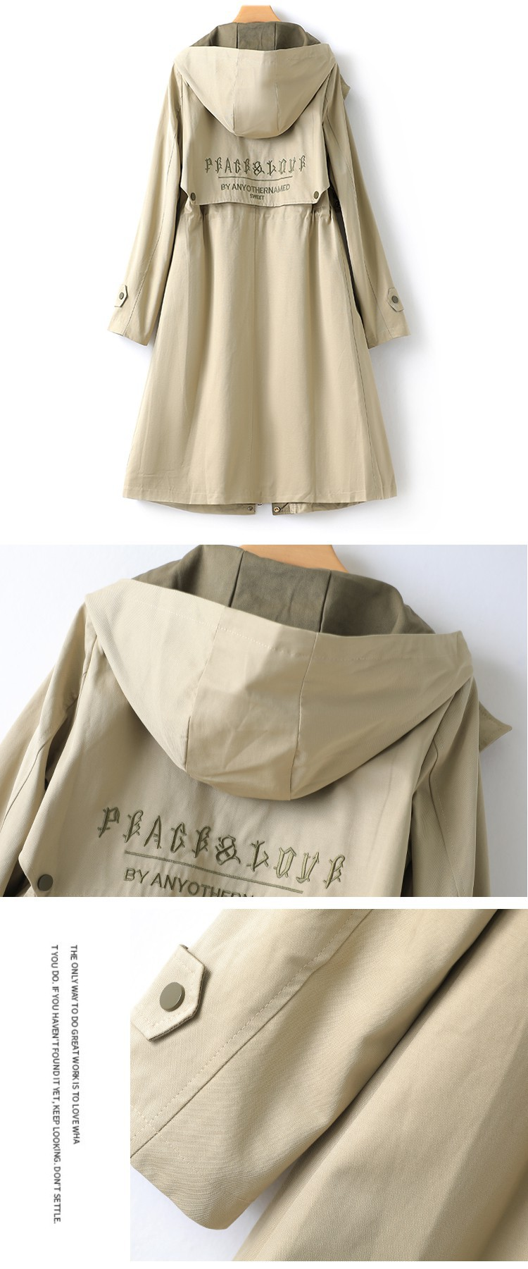 Women's fashion casual color contrast waist drawstring back embroidery coat_voghion.com