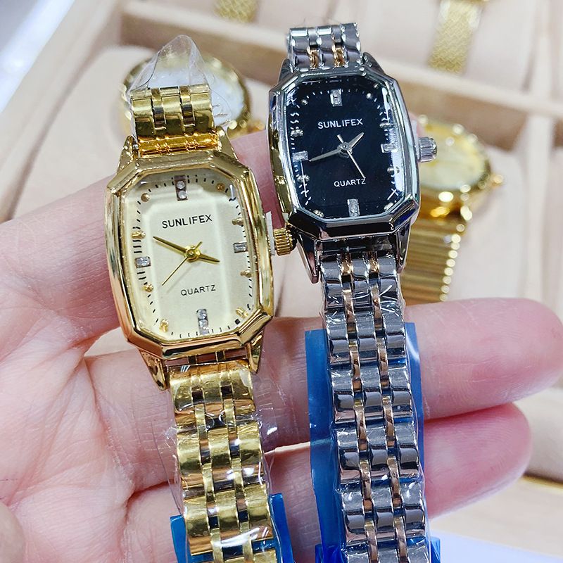 SUNLIFEX Orologio da donna alla moda in oro con streaming live su Internet, stile vintage, piccolo e quadrato, stile celebrità_voghion.com