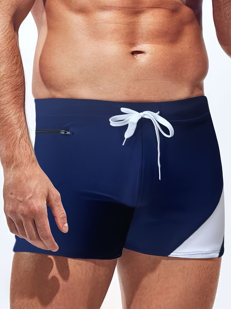 Men's Quick-Dry Swim Trunks With Zipper & Drawstring - Solid Color & Slim Fit For Beach & Pool (Anti-Slip & Secure Fit)_voghion.com
