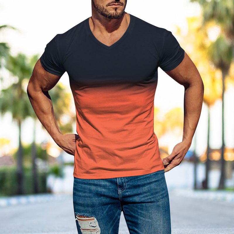 Unbeatable Quality Summer Men's 3D Gradient Fashion Printed T-shirt Slim Fit V-neck Short Sleeved Top_voghion.com