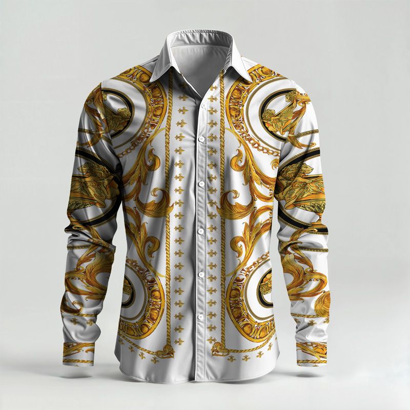 2025 Spring Summer Men Shirt Set Brand Print Fashion Printing Two Piece Set Mens Light Luxury Lightweight Party Long Sleeves_voghion.com