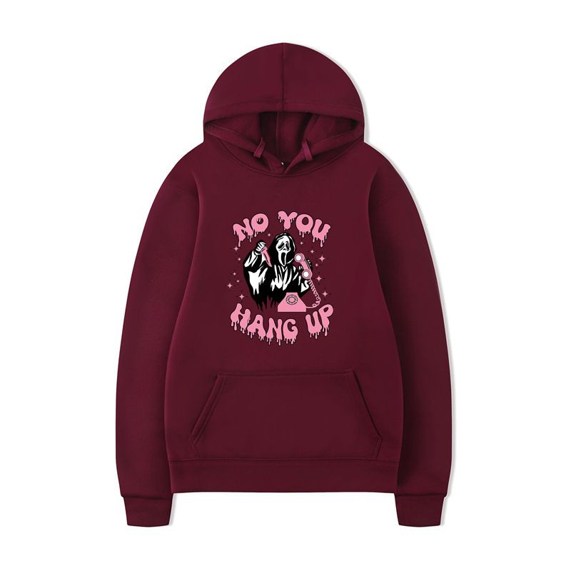 Felpa con cappuccio casual larga con stampa a cuore "No You Hang Up" per Halloween_voghion.com