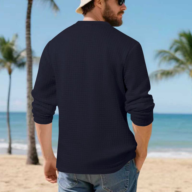 Maglietta Henley da uomo in tessuto pesante e testurizzato – Maglietta vintage a maniche lunghe con bottoni, vestibilità comoda in misto poliestere per autunno e inverno (S-XXXL, 7 colori)_voghion.com