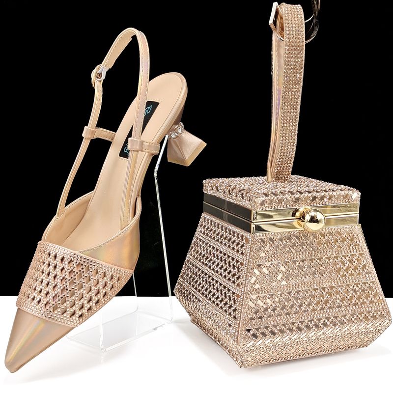 Ensemble de chaussures et de sacs pour femmes, chaussures simples à talons hauts pointus, sac à main en forme de pyramide adapté aux banquets et à la vie quotidienne_voghion.com