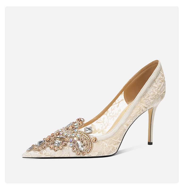 Atemberaubende weiße High Heels für Frauen im neuen französischen Stil, elegante Prominente mit Strasssteinen, spitze Zehenpartie, Brautschuhe_voghion.com