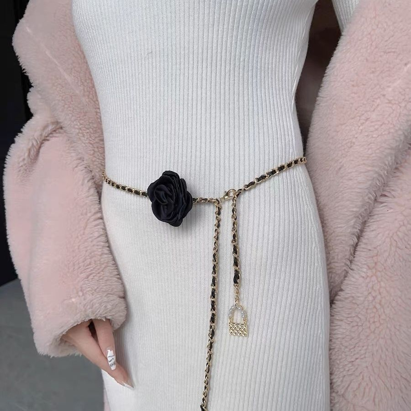 Camellia Blossom Waist Chain 2023 New Flower Chain Accessories Women's Belt Decoration with Dress Jeans Chain _voghion.com