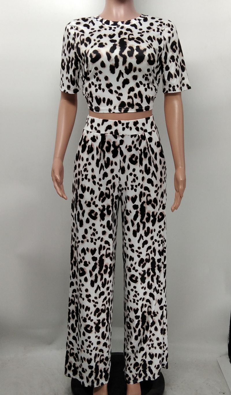 Pantalon à jambes larges imprimé léopard, nombril à la mode, costume deux pièces, offre spéciale_voghion.com