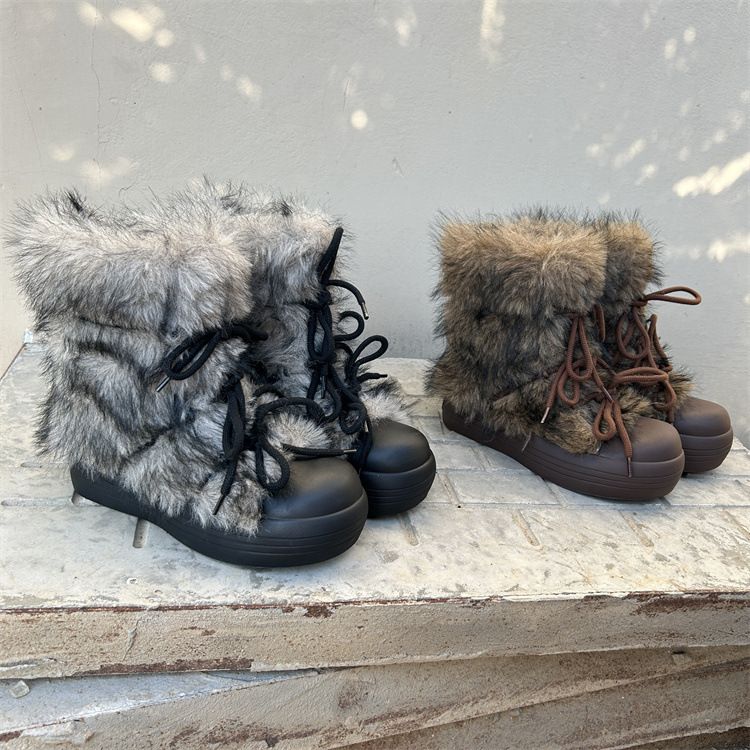 Iceland Furry Snow Boots 2024 Winter New Item Internet Famous Plus Plush Outdoor Cotton Big Toe Thick Sole Shoes_voghion.com