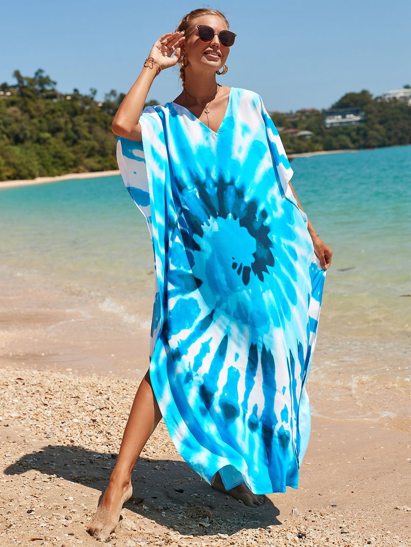 Strandkleid aus 100 % Baumwolle für Damen – Sonnenshirt mit Boho-Print, locker sitzende Bademode, Langarm-Tunika für den Urlaub am Pool_voghion.com