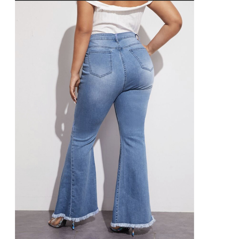 Women's clothing HSF2347 fashion versatile wide-leg washed stretch denim bell-bottom pants_voghion.com