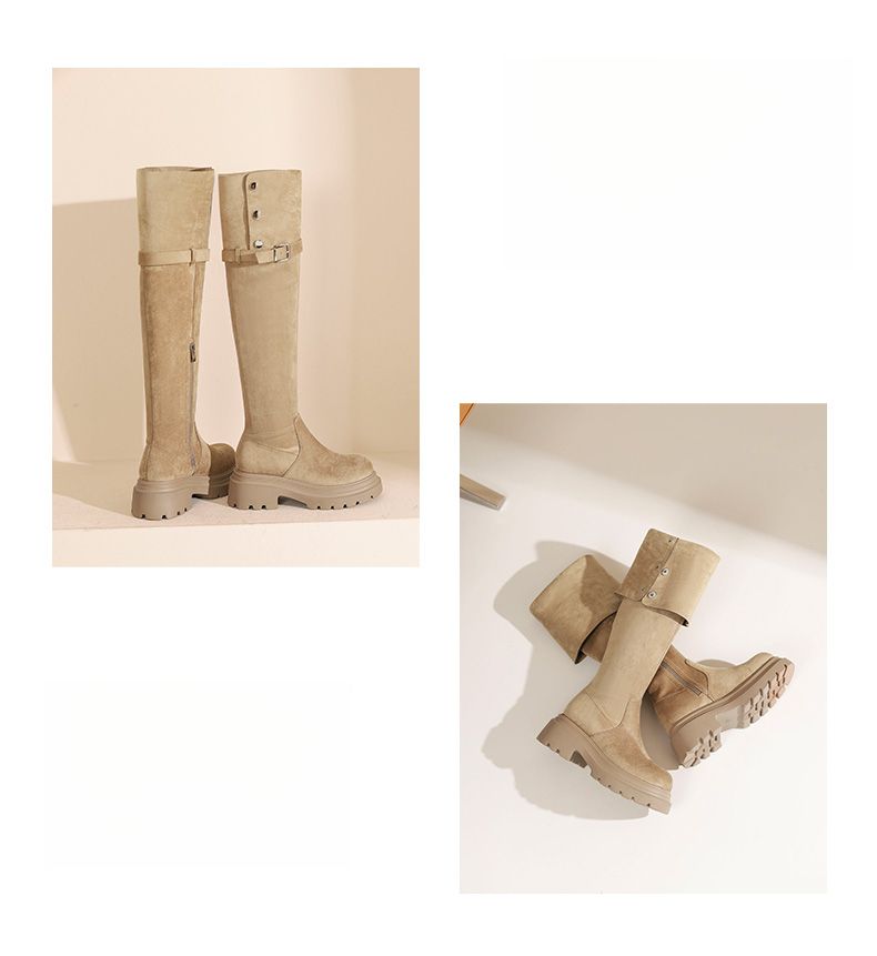 Herbst/Winter Neue Overknee-Stiefel Slim-Fit Wildleder Damen Stil Langbeinige Stiefel mit klobigem Absatz_voghion.com