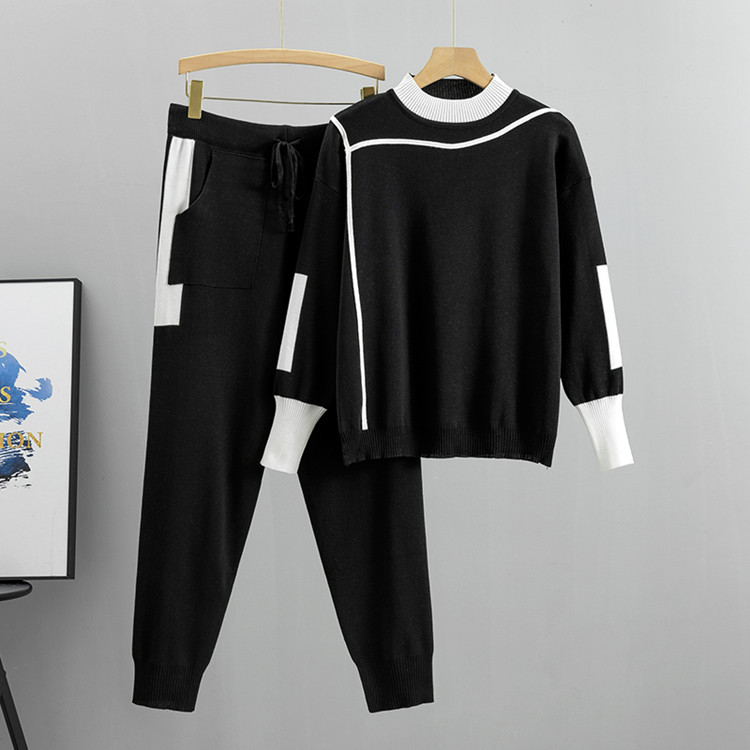 large size fashion temperament suits for women in spring and autumn new casual knitted two-piece suits_voghion.com