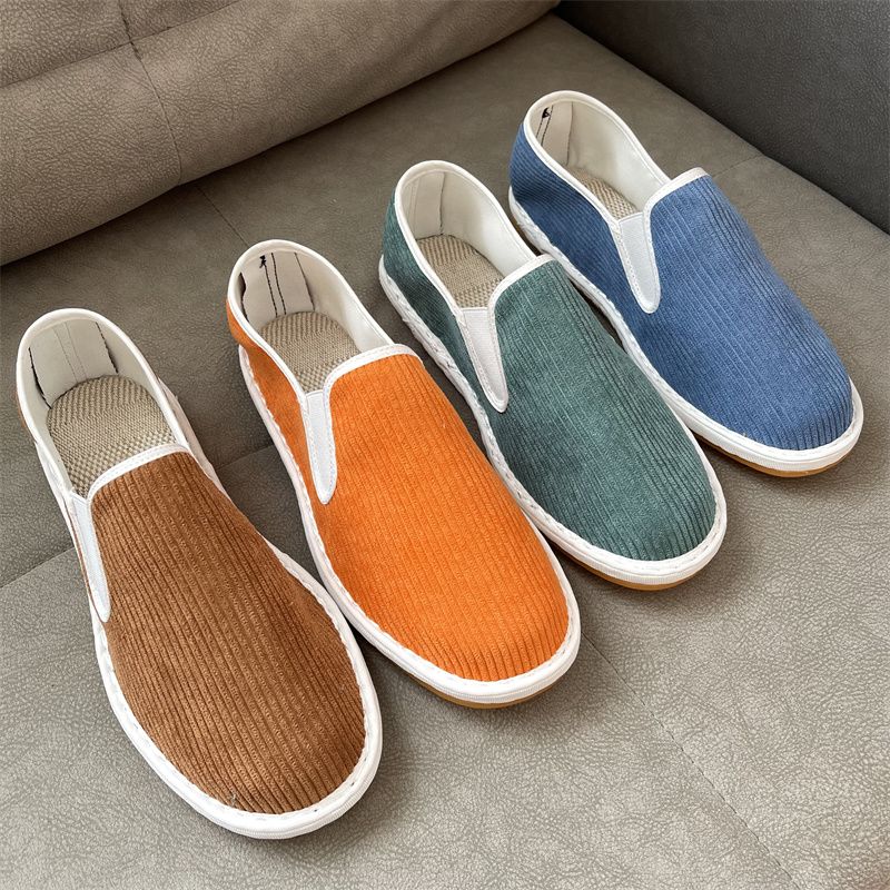 National Trendy Style Pure Color Elastic Mouth Corduroy Sweat-Absorbent Small Fabric Shoes_voghion.com