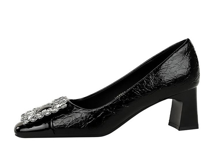 5299-K90 Wind Autumn/Winter New Women's Shoes Coarse Middle Heel Square Head Splicing For Slimming Single Shoe Water_voghion.com