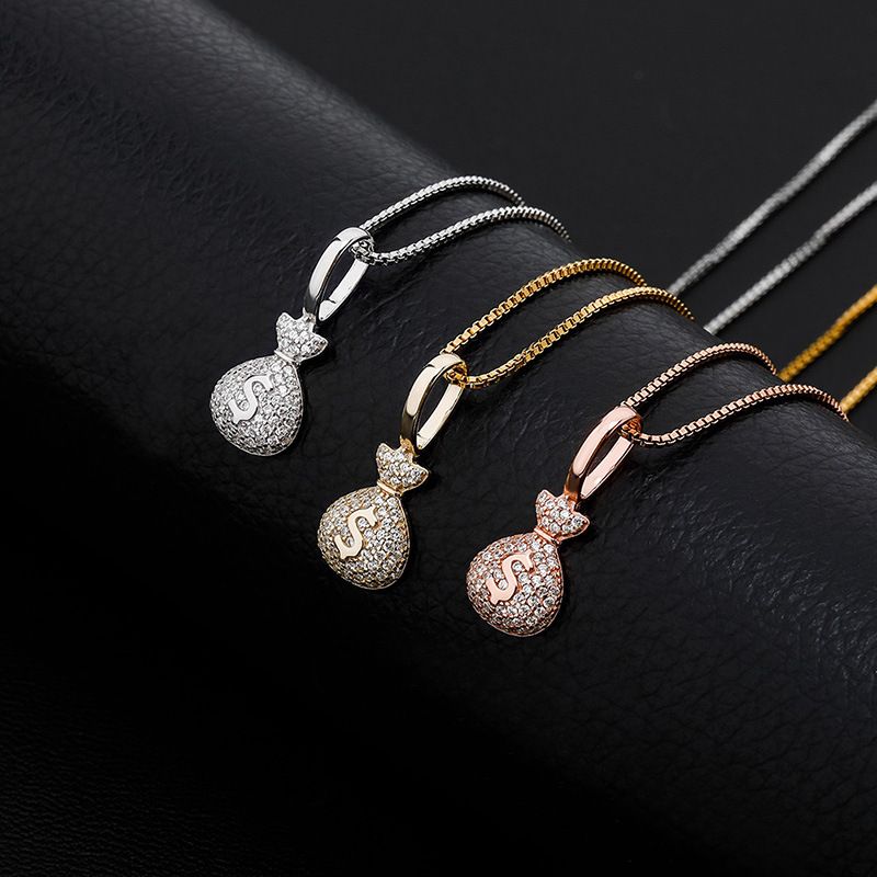 Ciondoli in argento 925, gioielli, borsa, piccolo ciondolo pieno di zirconi, collana da donna hip hop, semplice catena per clavicola_voghion.com