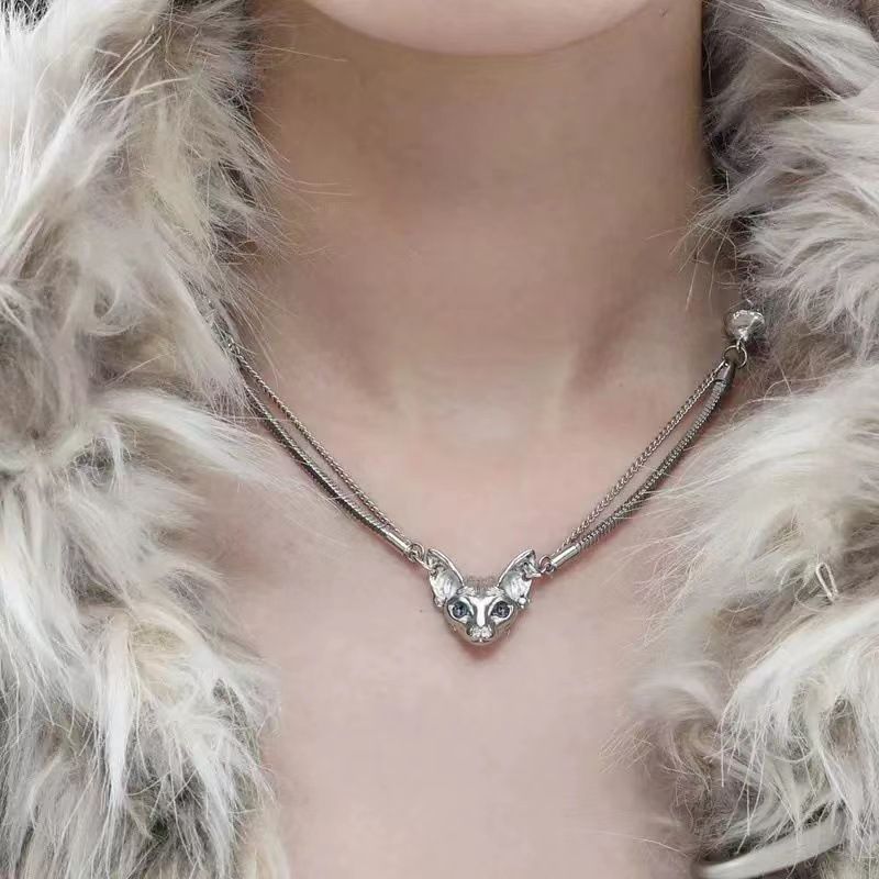Hot salg Leter leker Choker Jenshin halskjede Genshin Impact fashion, søt kult, mørkt kattehode, dobbeltlags kjede, uvanlig_voghion.com