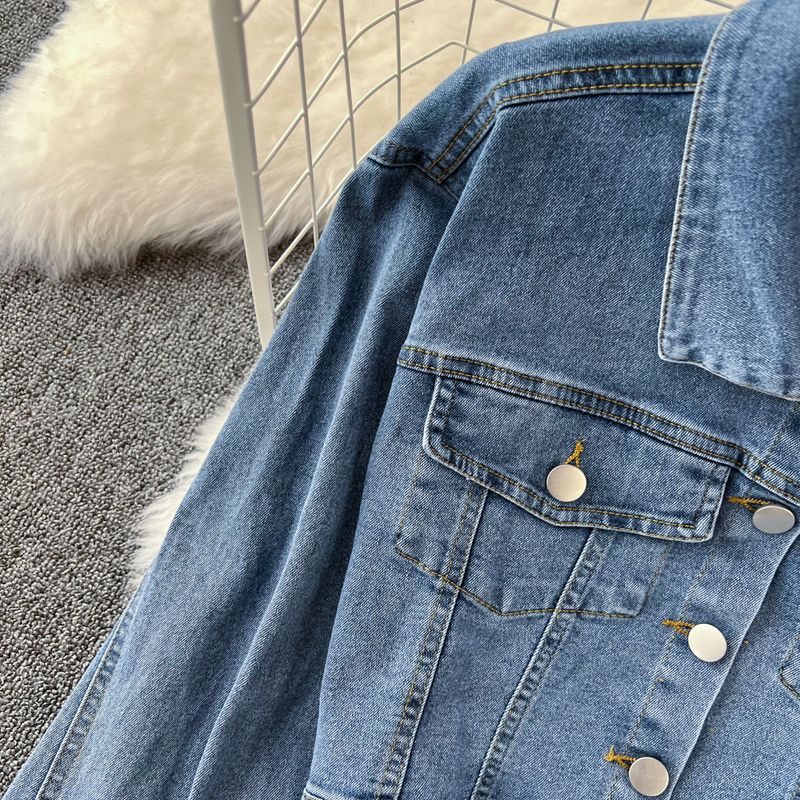 Damenbekleidung, lockerer BF, hohe Taille, kurze Jeansjacke, zweiteiliger Anzug, hohe Taille, schmaler Rock, Hose_voghion.com