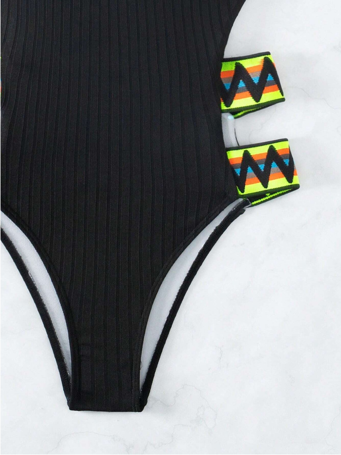 sexy hollow one-piece swimsuit bikini multi-color straps sexy solid color high waist_voghion.com