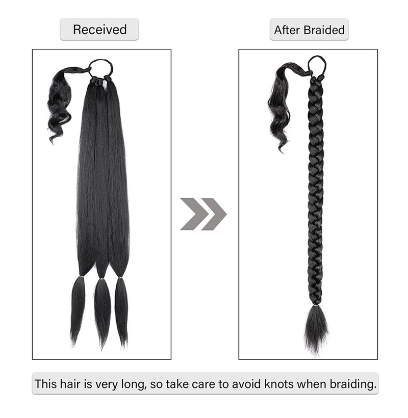 Estensione intrecciata lunga con cravatta crespa avvolgente attorno a un pezzo di capelli sintetici a coda di cavallo per donne 26 36 pollici_voghion.com