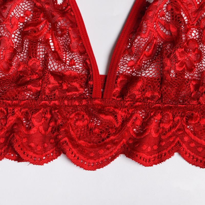 Women's Intimates New Bow Deep V Jacquard Two Piece Sexy Lingerie_voghion.com