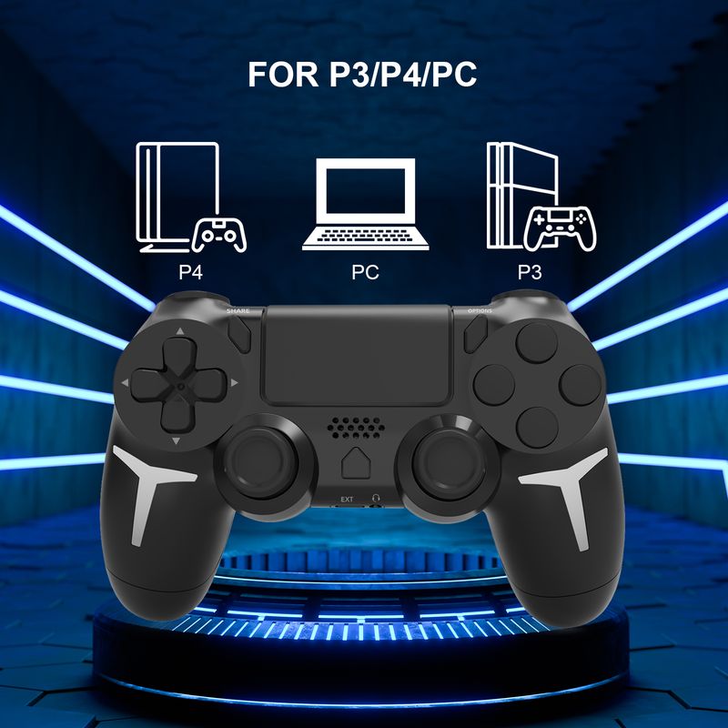 Mando inalámbrico con Bluetooth y giroscopio de 6 ejes GAMINJA con panel táctil y vibración dual para consola PS4 y PS3_voghion.com