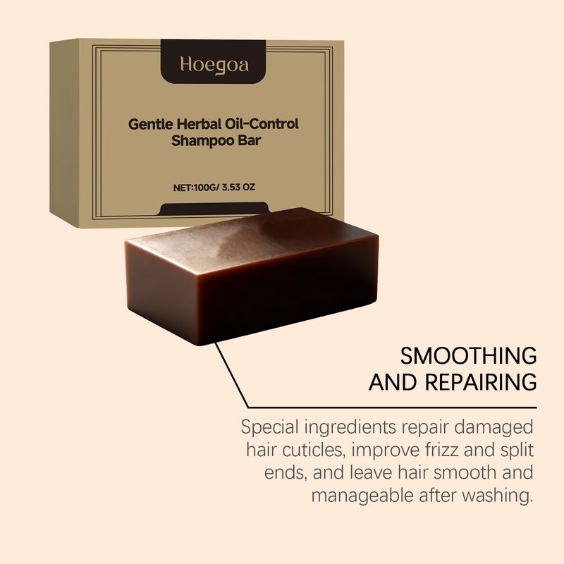HOEGOA Herbal Oil Control Nourishes Cleanses Hair Smooth Glossy Natural Voluminous Shampoo Soap_voghion.com