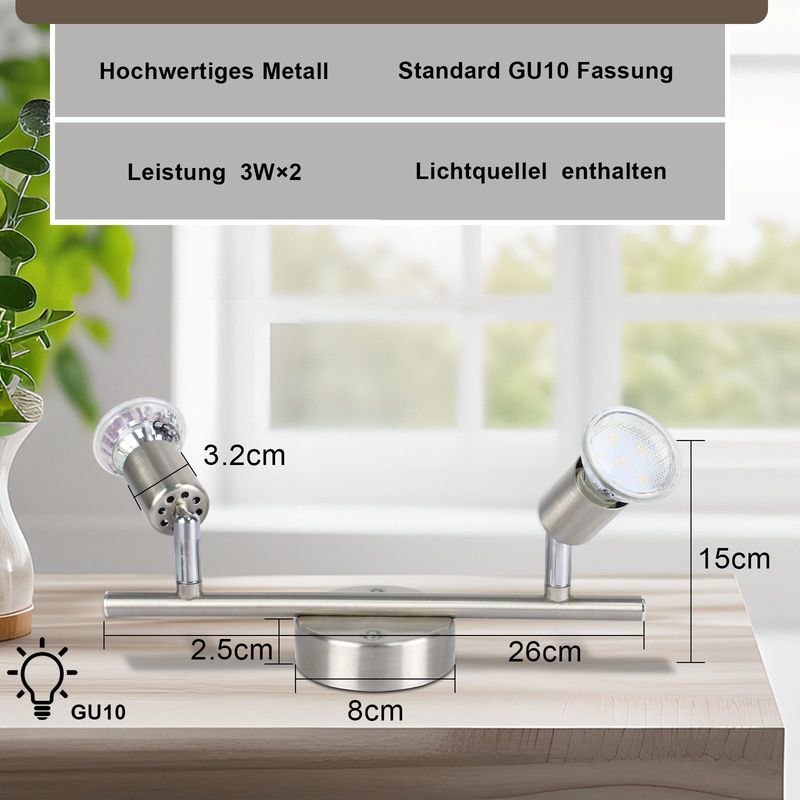 Glitzerlife LED Deckenstrahler Schwenkbar GU10 Deckenleuchte Chrom - Deckenspots 2 Flammig Deckenlampe Für Bad Küchen Flur Schlafzimmer Leuchtmittel Enthalten_voghion.com