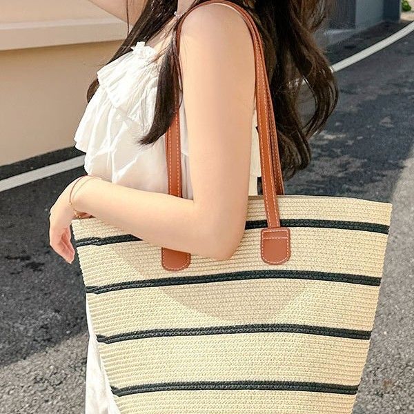 Summer Versatile Simple Single Shoulder New Large Capacity Tote For Women Vacation Beach Bag Straw Hat_voghion.com