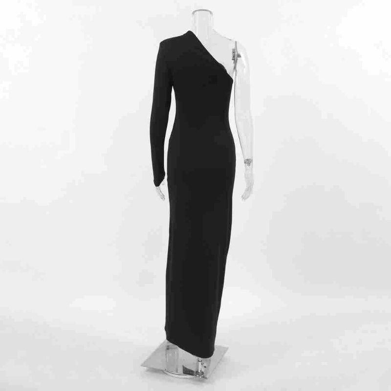 Abbigliamento da donna Abito attillato con spacco a vita alta in maglia spazzolata nera Abito da donna alla moda Wildberries_voghion.com