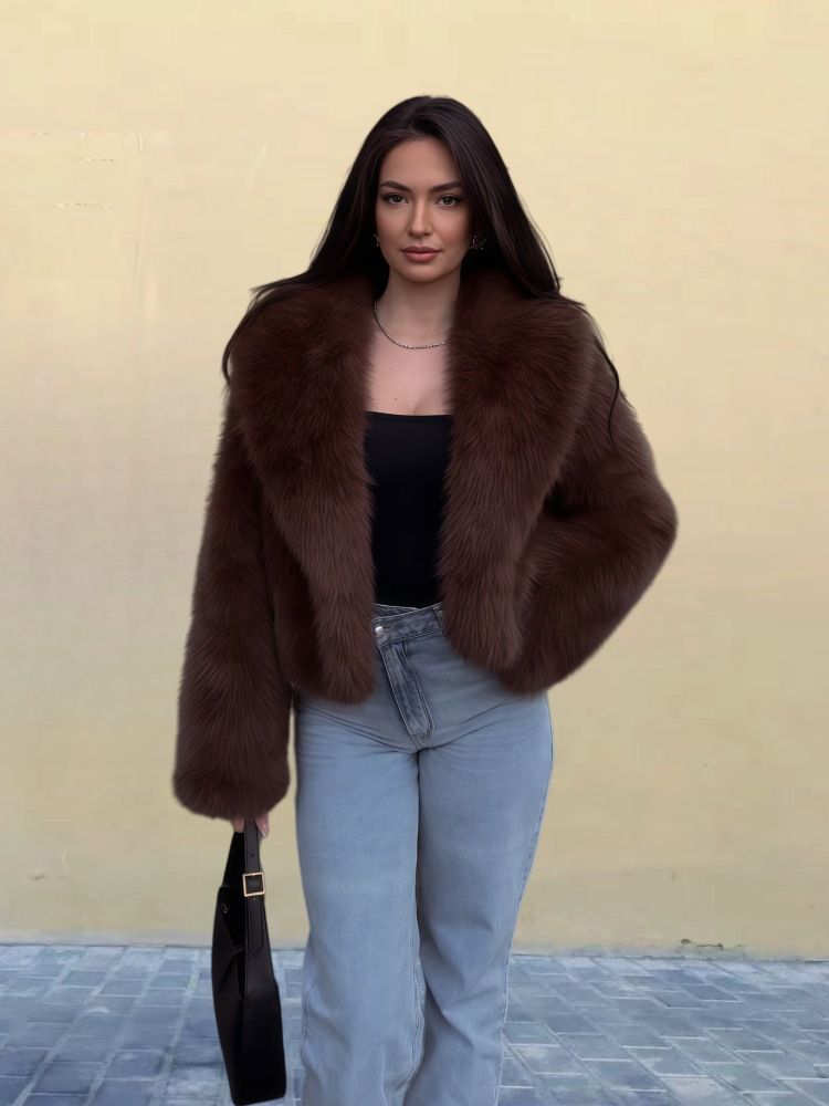 Damkläder Mode Street Blästring Lapel Långärmad pälsrock för kvinnor Vår Ny stil Enfärgad All Match Cardigan Fur Top_voghion.com