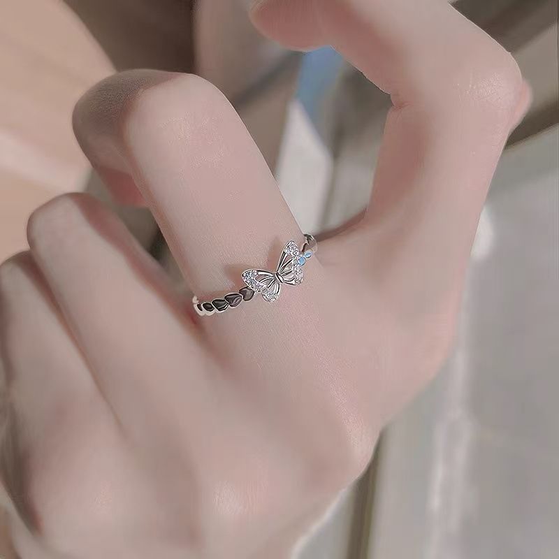 Silver Plated Butterfly Female Tail Niche Design, Light Luxury, Index Finger Plain Open Ring, High-end Design_voghion.com
