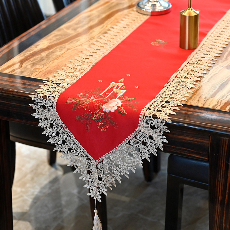 Europæisk stil minimalistisk vandopløselig blonde julebord flag Nordisk broderi stor rød garderobe TV skabs cover_voghion.com