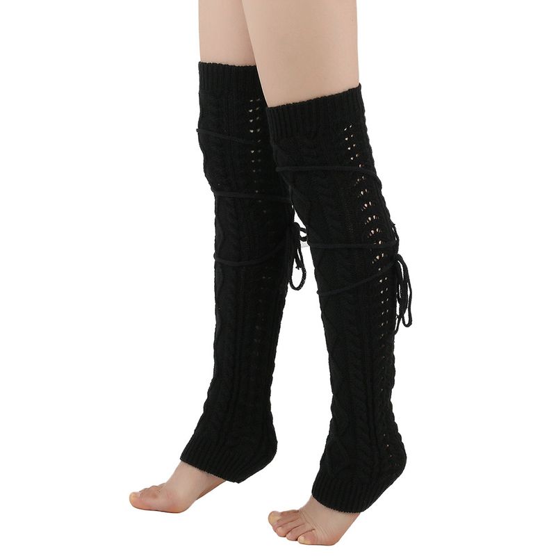 Grenzüberschreitende Fußwärmerstrümpfe aus Schurwolle Herbst- und Winter-Overknee-Socken in Volltonfarbe Europäische und amerikanische lange Schnürsocken für Damen_voghion.com
