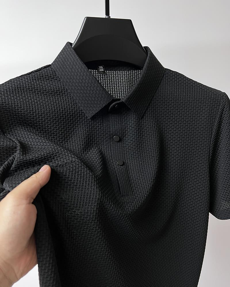 Hoogwaardig kort T-shirt van ijszijde van mesh voor overhemdkraag, zomers effen nieuw glijdend poloshirt, heren met halve mouwen_voghion.com