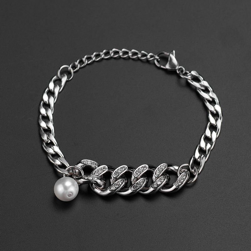 Ins New Nischendesign Unisex Kubanische Kette Perlenspleißen Einfaches Armband Trendy Hip-Hop Titan Stahl Schmuck_voghion.com