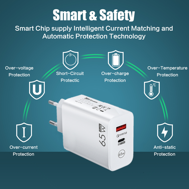 65W GaN USB-laturi pikalataus PD C-tyypin laturin virtasovitin sopii iPhone 14 13 Xiaomi Samsung pho_voghion.com