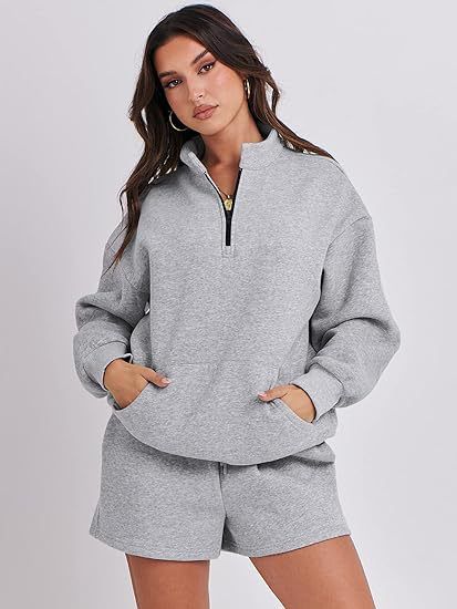 Women's Clothing Three quarter Pants Solid Color Sweater Pocket Two piece Set _voghion.com